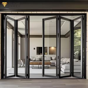 NFRC Windproof Heavy-Duty Aluminium Folding Door Double Glazed Commercial Partition Door Hurricane Impact For Courtyard Entry