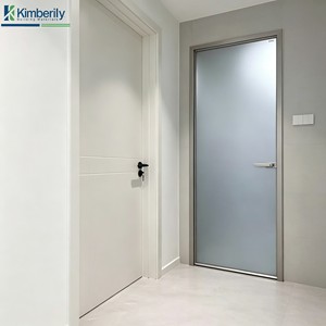 Minimalist Slim Frame Aluminum Swing Door Fluted Glass