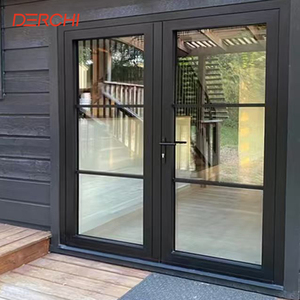 DERCHI NFRC Factory Wholesale Exterior Entry Crittal Door Design Tempered Glass Aluminum French Double Glass Swing Casement Door
