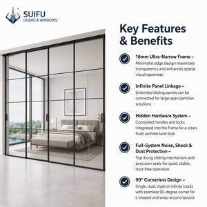 Modern Slim Frame Aluminum Partition Sliding Barn Door Double Glazed Tempered Glass