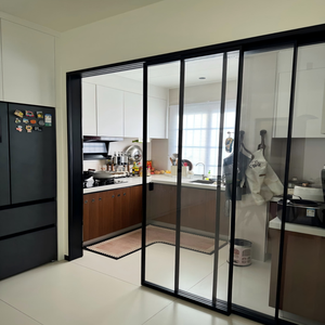 Kitchen Aluminum Sliding Door Oil Proof Easy Clean Tempered Glass Slide Door Waterproof Kitchen Partition Door Custom