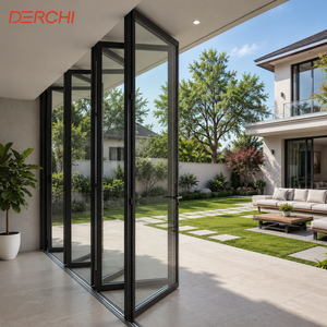 12 Feet Air Tightness Aluminum Tempered Glass Patio Accordion Folding Doors