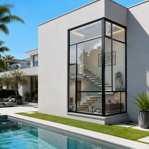 Rolansini AS2047 Invisible Horizontal Floor/Ceiling Aluminum Large Corner Windows Fixed Glass Extra Large Picture Window
