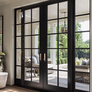 Thermal Break Aluminum French Double Swing Door, Crittall Style Grille Tempered Glass Patio Door With Smart Digital Lock