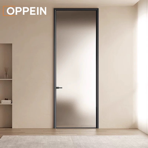 OPPEIN Modern Frosted Glass Interior Door Slim Aluminum Frame Privacy Door for Hotel Apartment Commercial Project Contractor