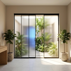 Slim Aluminum Alloy Glass Door Minimalist Windproof Interior Hidden Sliding Door for Room Partition Outdoor Garden
