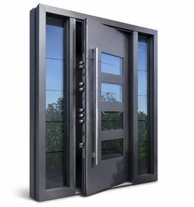 Modern Grey Aluminum Entry Door Frosted Glass Panels