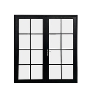 French Double Swing Black Aluminum Grid Villa Door