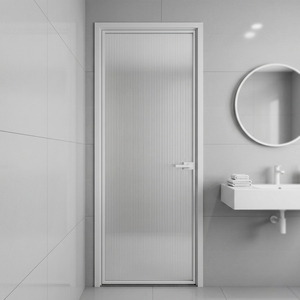 Minimalist Matte White Slim Aluminum Full Vertical Ribbed Frosted Glass Door
