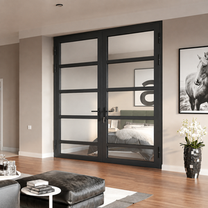 Custom Glass Double Swing Door House And Villa Aluminum Frame Tempered Glass Casement Door