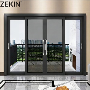As2047 NFRC Certification Double Glass Stacker Doors Commercial Exterior Patio Panoramic Aluminum Sliding Doors with Mesh