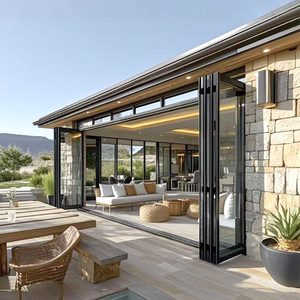 NFRC Thermal Break Aluminum Folding Door Aluminum Large Folding Patio Doors Exterior with Retractable Insect Screen